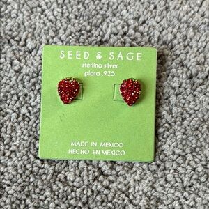 Seed & Sage Sterling Silver .925 Red Strawberry Stud Earrings Made in Mexico